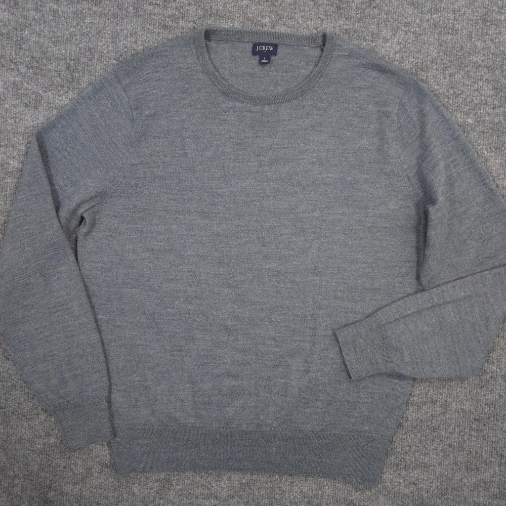 J Crew Sweater‎ Mens L Gray Heather Merino Wool Blend Crewneck Pullover Preppy